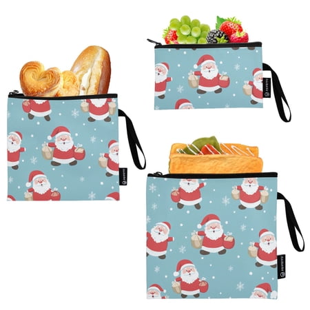 Haosy 3 Pack Reusable Ziploc Bags BPA Free Healthy Food Storage Bag Leakproof Sandwich Snack Freezer Bags Santa Claus and Snow
