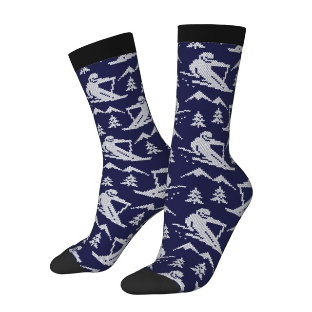 Lsque Abstract Skiing Printed Men's Crew Socks, Soft Durable Breathable Moisture-Wicking with Odor Control Cotton socks