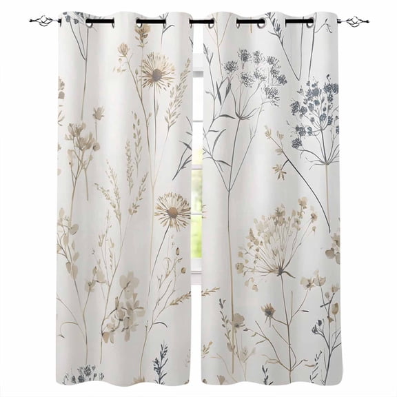 Beige Black Botanical Blackout Curtains 39 Inches Long for Bedroom, Watercolor Floral Vintage Thermal Insulated Room Darkening Black Out Window Curtain Panels Grommet Drapes for Living Room