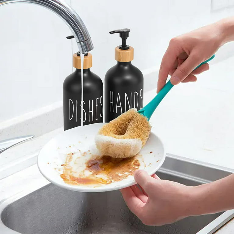 Black Soap Dispenser Set,16 oz Dish Soap Dispenser for Kitchen Sink  Farmhouse Decor