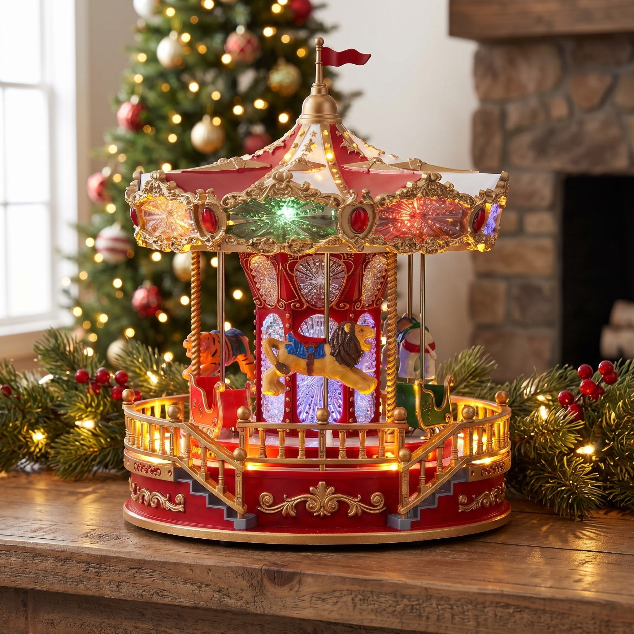 Light-Up and Musical Carousel Christmas Village Decoration, Multicolor, 12", by Holiday Time