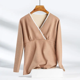 thumbnail image 4 of Top de lactancia de terciopelo con forro polar cálido para mujeres embarazadas, ropa de verano de manga larga sin costuras, ropa interior posparto con cuello en V, 4 of 5