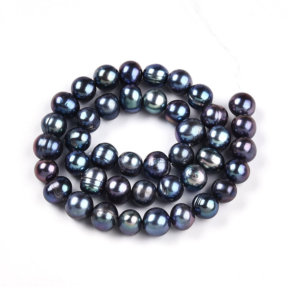 2 Strand Natural Cultured Freshwater Pearl Beads Strands Dyed Potato Prussian Blue 8~9x7.5~10.5mm Hole: 0.5mm about 20~21pcs/strand