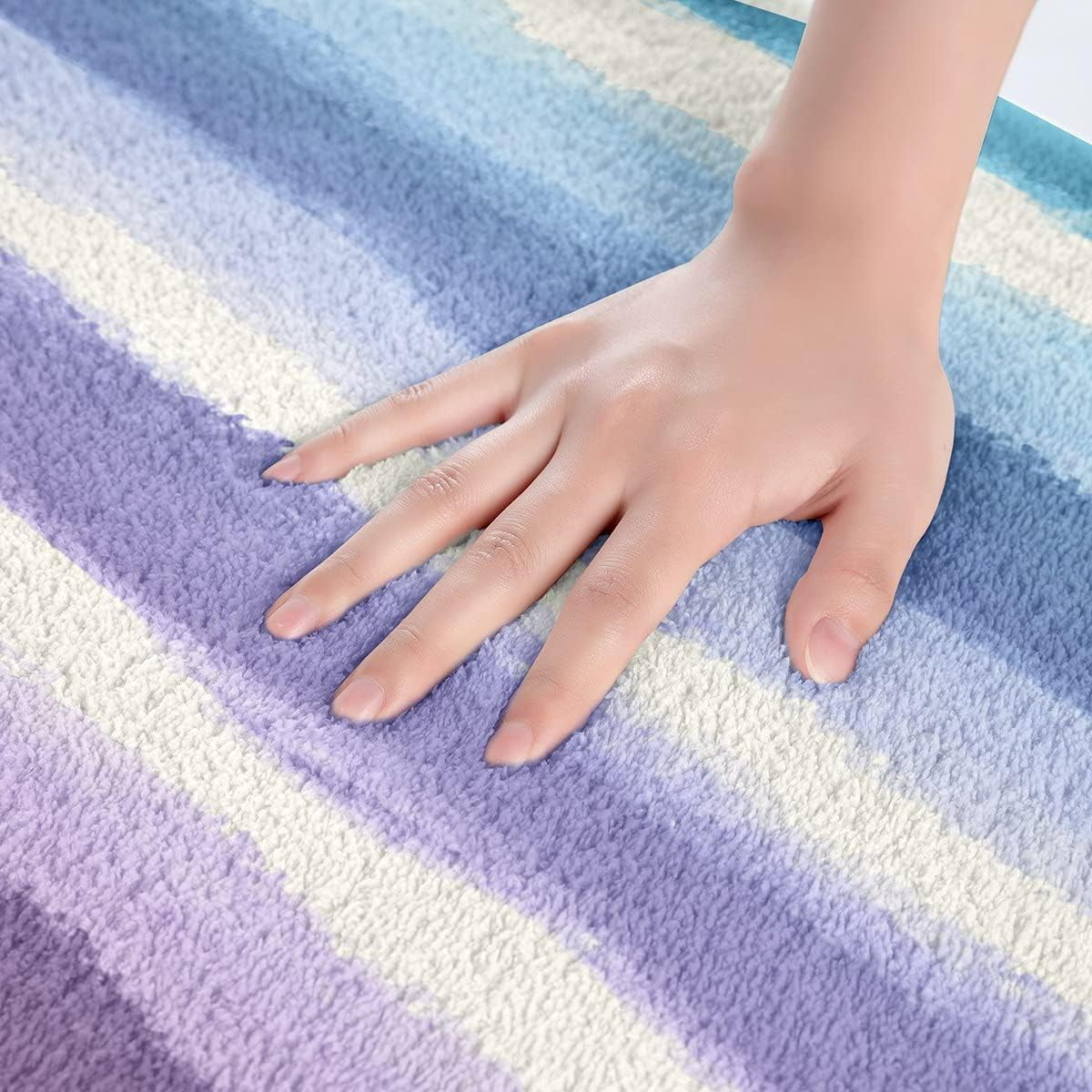 Dreamy Stripe Shaggy Absorbent Floor Mat Girly Stripe Style Non Slip Bath Mat for Purple Blue Streak Geometric Microfiber Bathroom Rugs Soft Room Decor Multicolor Gingham 16"x24"