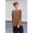 thumbnail image 4 of Arshiner Boys Long Sleeve Shirts Crewneck Casual Tshirts Solid Tees Tops with Chest Pocket for Kids 5-12 Years Army Green 140 Light brown, 4 of 7