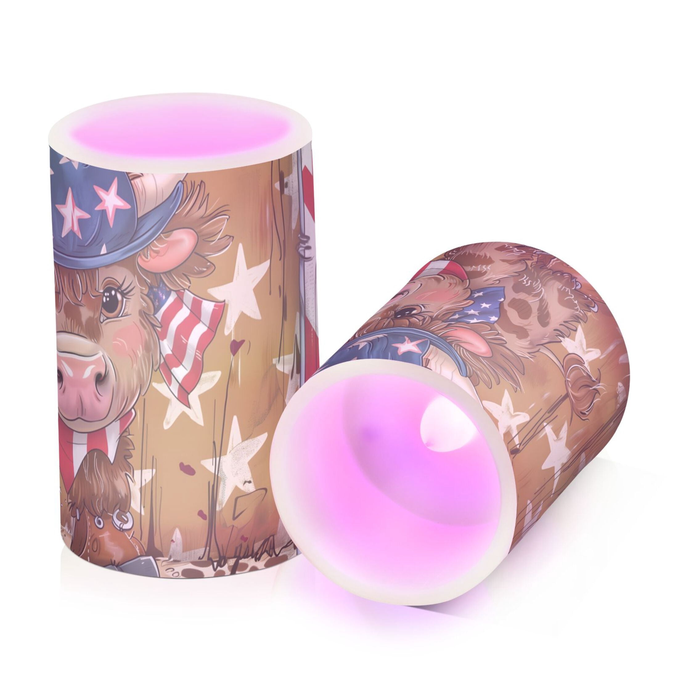 Cow Cowboy American Flag Flameless Candles&nbsp;LED Lights Battery Operated Candles with Remote and Timers Flicker Lights Votive Set of 2