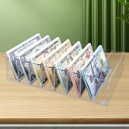 Money Organizer for Cash 8 Compartment Clear Acrylic Cash Holder Tray Cash Box Bill Organizer for Home Office
