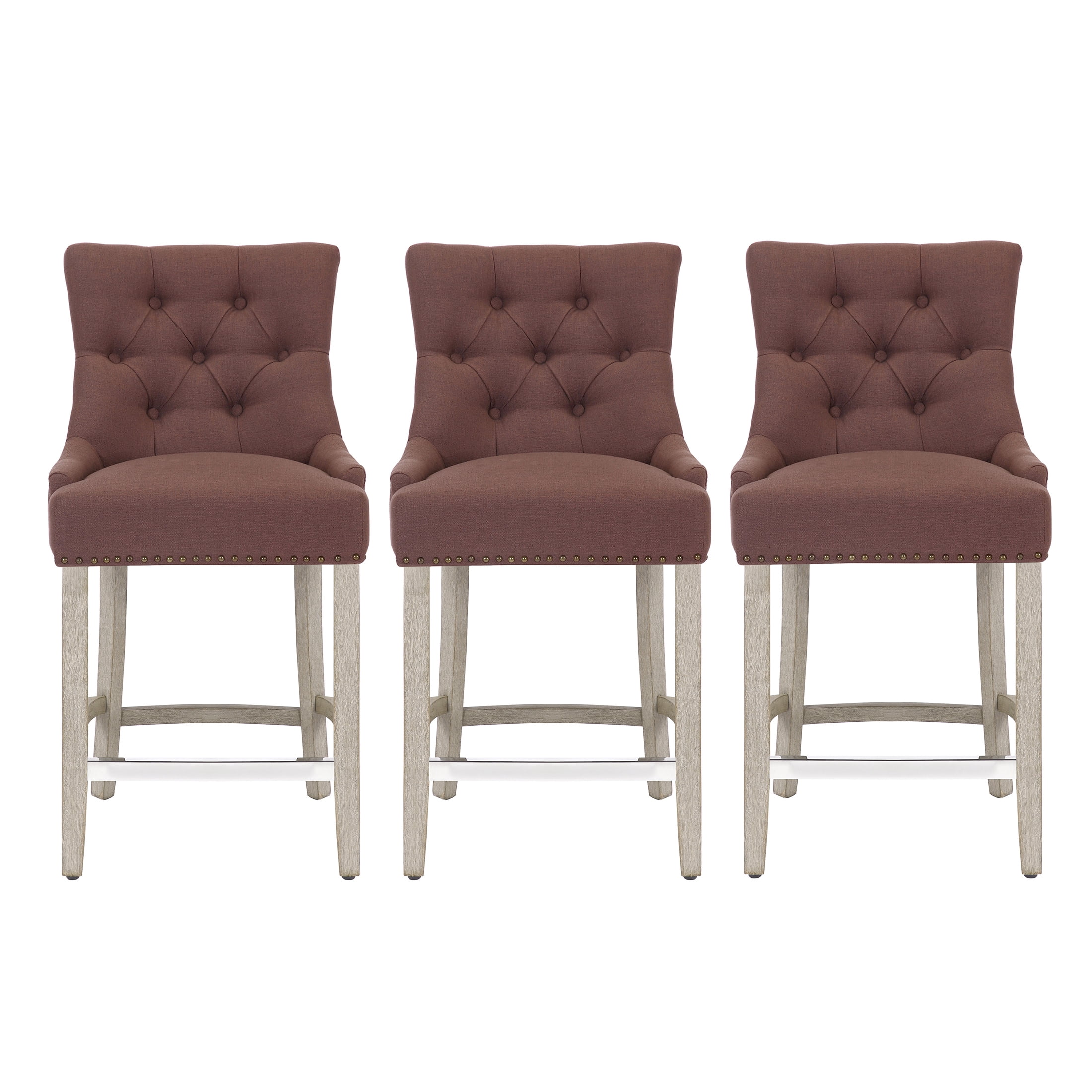 WestinTrends Hayes Counter Stools Set of 3, Linen Upholstered Button