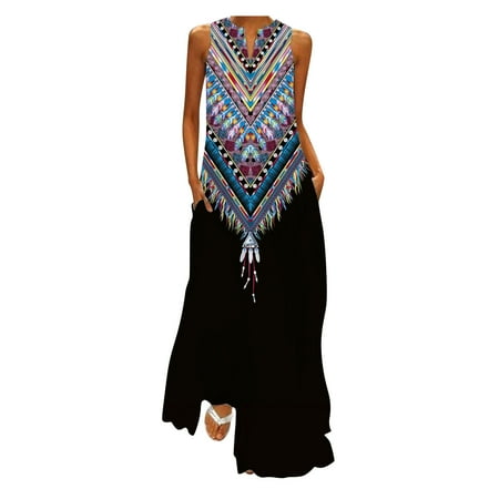 

Dress Women Maxi Dress Cami V-neck Sleeveless Party Print Summer Slim Women Maternity Long Denim Dress Women