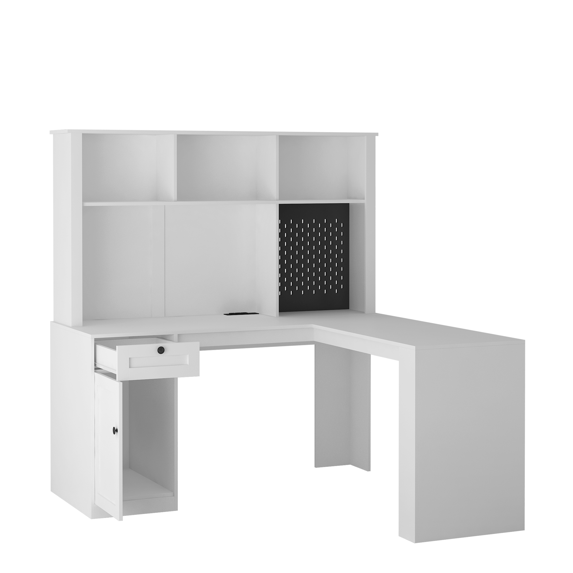 Royard Oaktree Wood L Shaped Computer Desk with Outlets, USB Ports, Drawer, Bookshelf, and Hutch