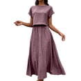 thumbnail image 6 of asdoklhq Summer Wedding Guest Dresses For Women Black Cocktail Dress Summer Crew Neck Short Sleeve Top & Midi Skirt Piece Set Purple 2X, 6 of 8