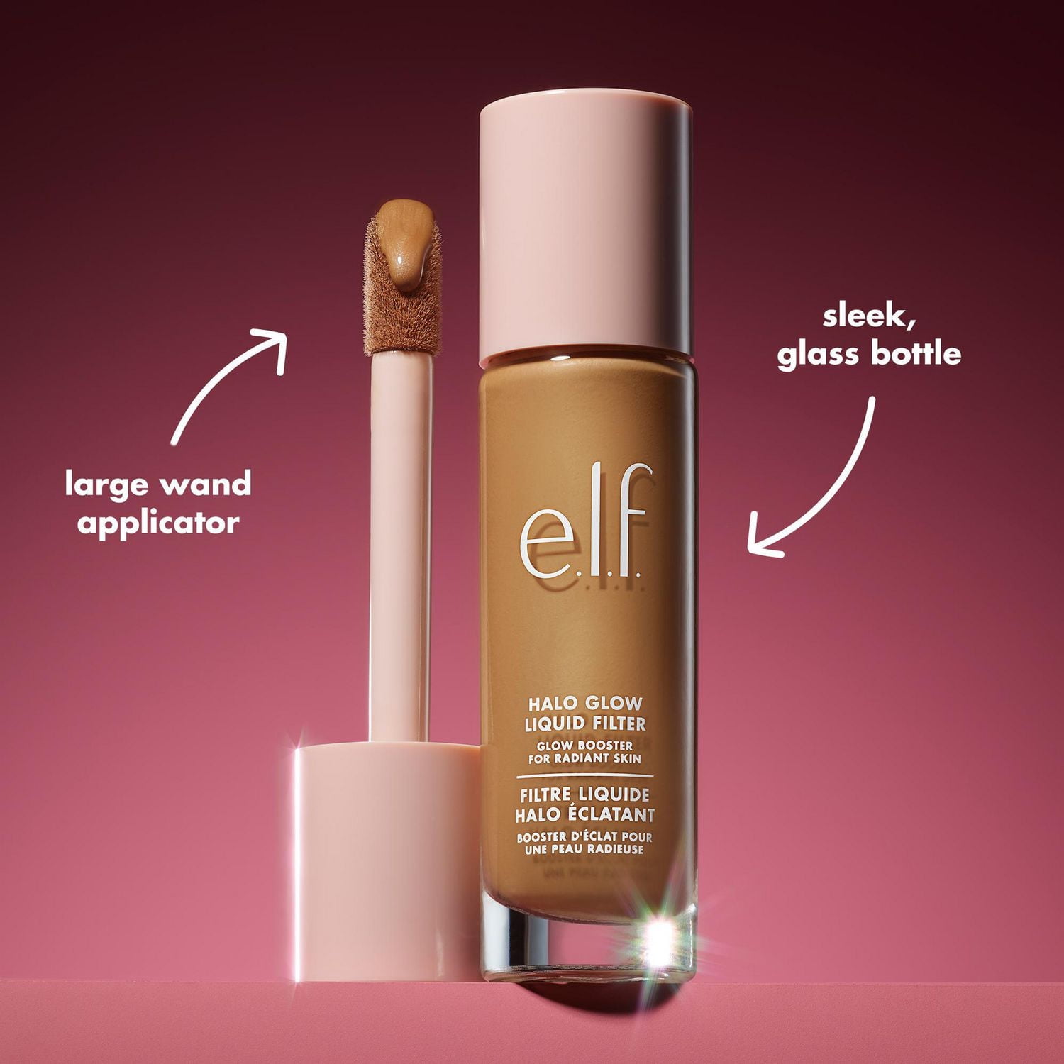 e.l.f. Cosmetics Filtre liquide halo éclatant Booster de teint pour un look lumineux et doux, infusé avec de l'acide hyaluronique, végétalien et sans cruauté envers les animaux. 31.5 ml