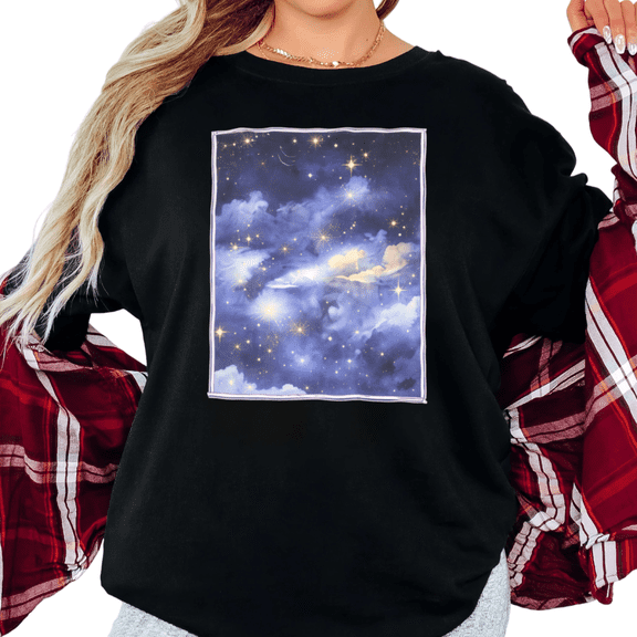 UNISHE Women's Celestial Starry Night Sky Watercolor Graphic Short Sleeve T-Shirt Casual Cotton Crewneck Top