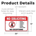 thumbnail image 2 of No Soliciting No Exceptions 13 Inch x 20 Inch Novelty Plastic Sign Durable Weatherproof UV Protected Perfect for Offices Entryways Fun Gag Gift for Friends Crafted in the USA, 2 of 5