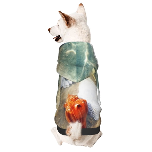 Fotbe Seashell On The Beach Sudadera con Estampado para Perros Pequeños – Suéter con Capucha para Mascotas, Tela Suave de Forro Polar con Bolsillo-X-Small