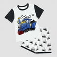 thumbnail image 3 of HCNTES Toddler Boy Outfit Train Print Color Block Round Neck Tee and Shorts 2 Piece Summer Set kid Clothing, 3 of 4