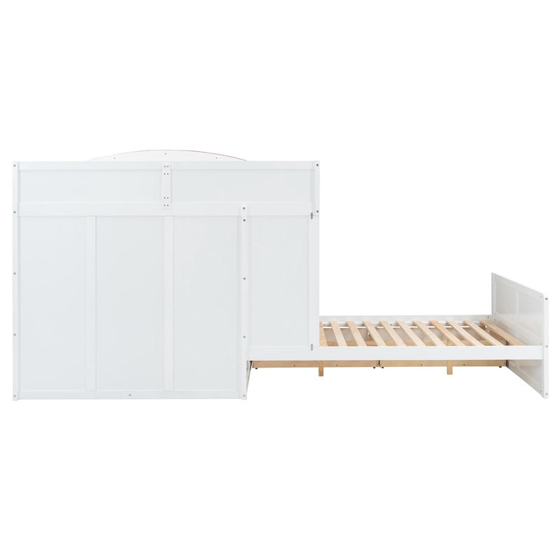 Full-Over-Full Size Offset Bunk Bed with Wardrobe & Built-in Hanging Rod, Storage Kids Bed Frame with 2 Drawers & Guardrail