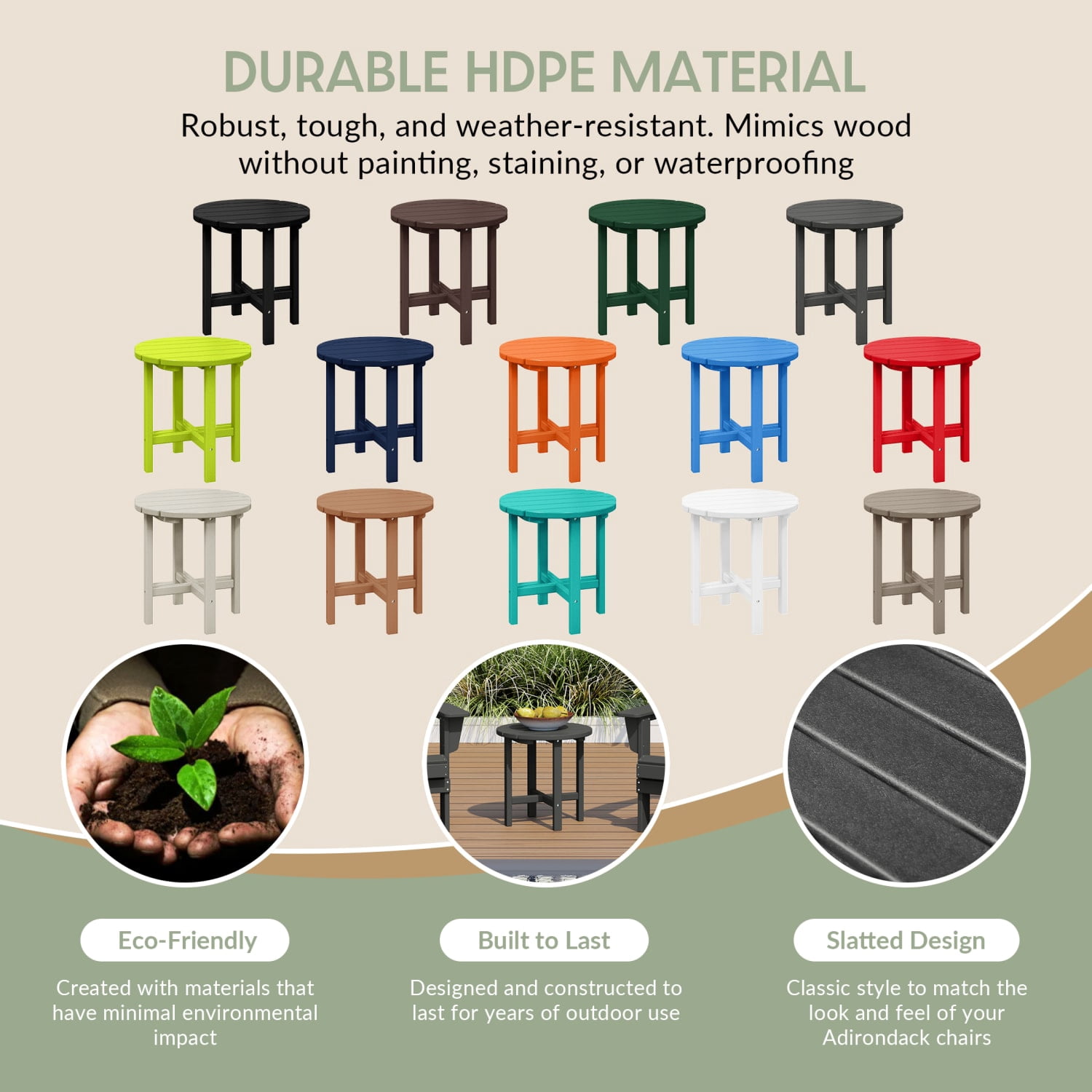 WestinTrends Malibu Outdoor Side Table – All-Weather Poly Lumber Adirondack Round Patio End Table, Gray
