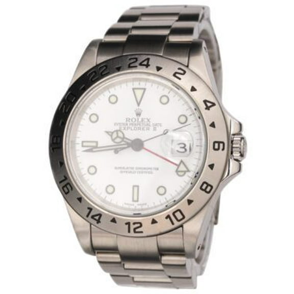 Pre-Owned Mens Rolex Stainless Steel Explorer II Watch White Dial 16570