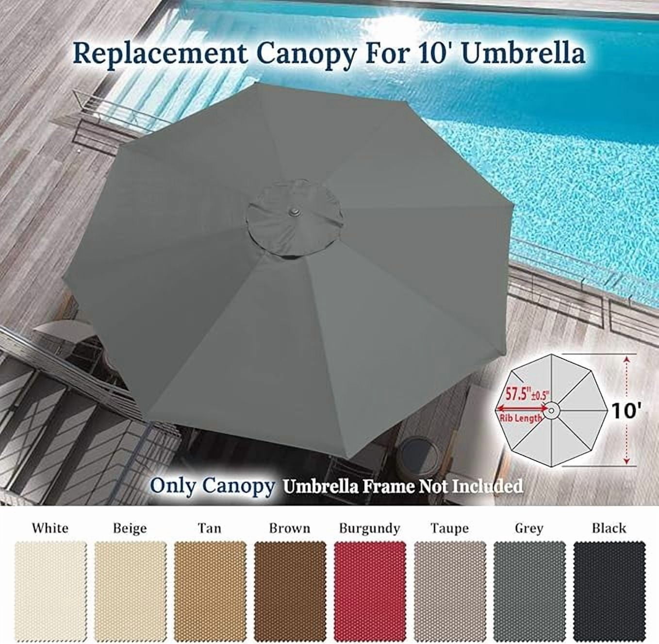 ALUVIERA 10' Umbrella Canopy Top Cover Patio Replacement Top Cover 8 Ribs Outdoor Sunshade