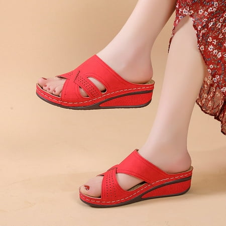 

Wedge Sandals for Women Hollow Out Comfort Open Toe Platform Mules Shoes Ladies Summer Casual Beach Wedge Sandals