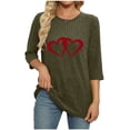 thumbnail image 4 of Womens Tops Plus Size 3/4 Sleeve Printing Round-neck Casual Fall Winter Blouses Shirts Top Army Green L, 4 of 5
