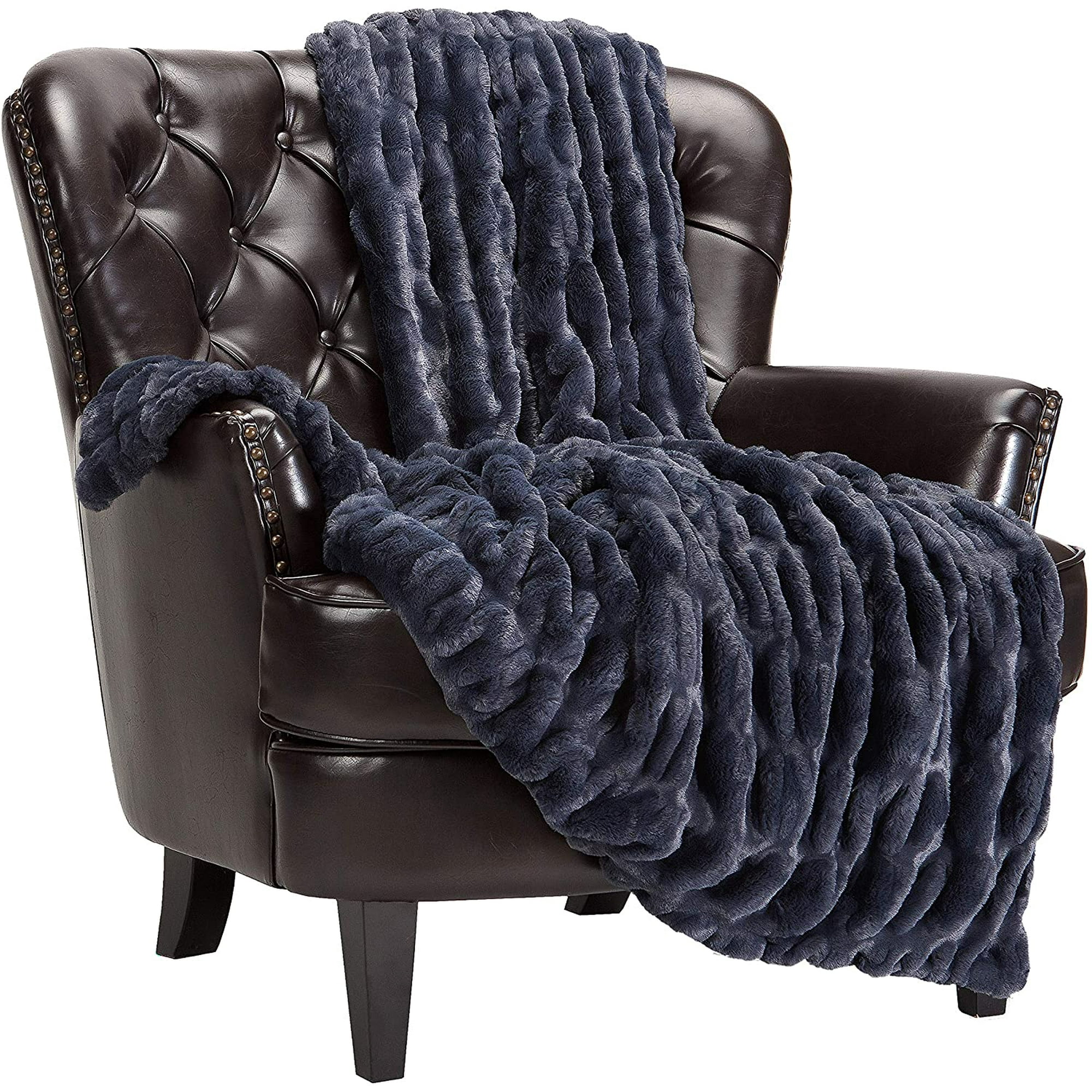 Htooq Ruched Luxurious Soft Faux Fur Throw Blanket Fuzzy Plush And Elegant With Reversible Mink Blanket For Sofa Chair Couch Living Room Birthday Gi
