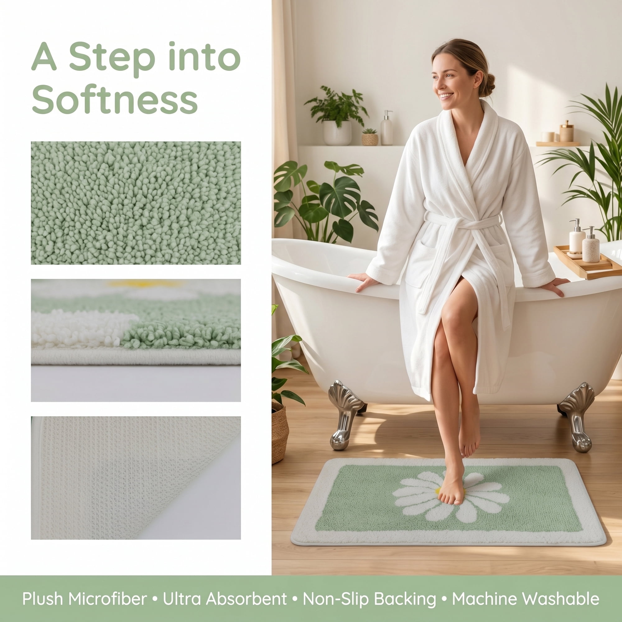 Unique Bargains Aesthetic Non Slip Ultra Soft Shaggy Bath Mat Light Green 32" x 20"