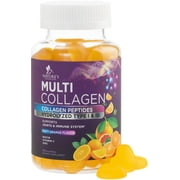 Collagen Peptides Gummies with 2500 mcg Biotin - Hydrolyzed Protein Type I & III Multi Collagen Supplement with Vitamin C & Zinc - Support for Hair, Skin, Nails, Tasty Orange Flavor - 60 Gummies