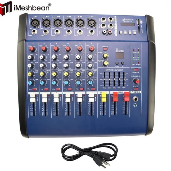 iMeshbean 1000W 6 Channel Professional Powered Mixer Power Mixing Amplifier Amp 16DSP USB