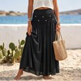 thumbnail image 4 of Lnmiateer Women Summer Beach Boho Long Skirt Linen Fabric Smocked High Waist Layered Flowy A Line Design Shell Star Casual Vacation Daily Wear, 4 of 6