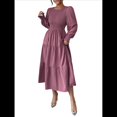 thumbnail image 1 of Vestido de Otoño para Invitada de Boda, con Mangas Largas, Volantes, Cuello Redondo, y Fluido. Púrpura S, 1 of 7
