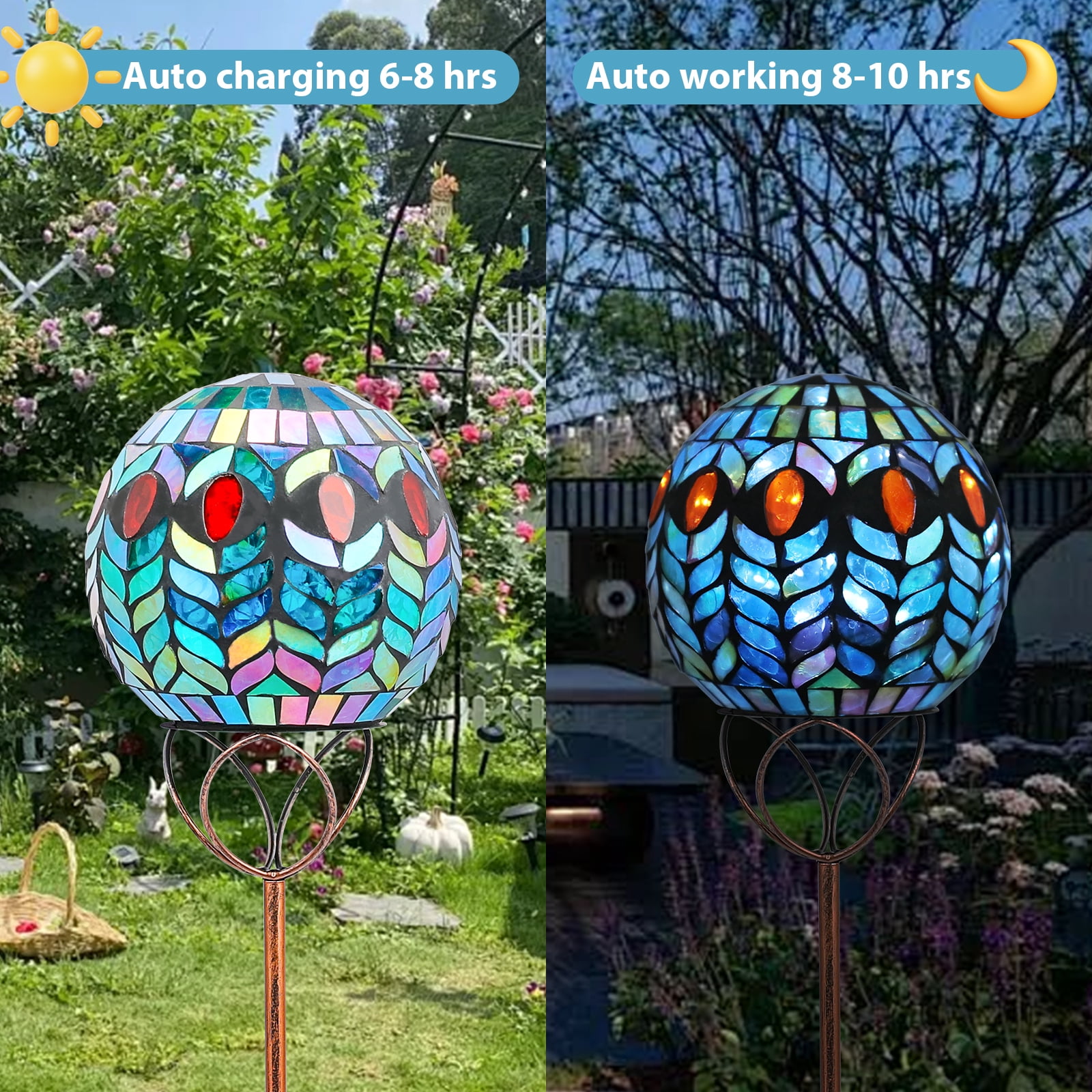 Solar Outdoor Garden Lights Decorative - Mosaic Solar Stakes Gazing Ball Waterproof Outdoor Lights Stakes for Pathway Yard Lawn Decoration