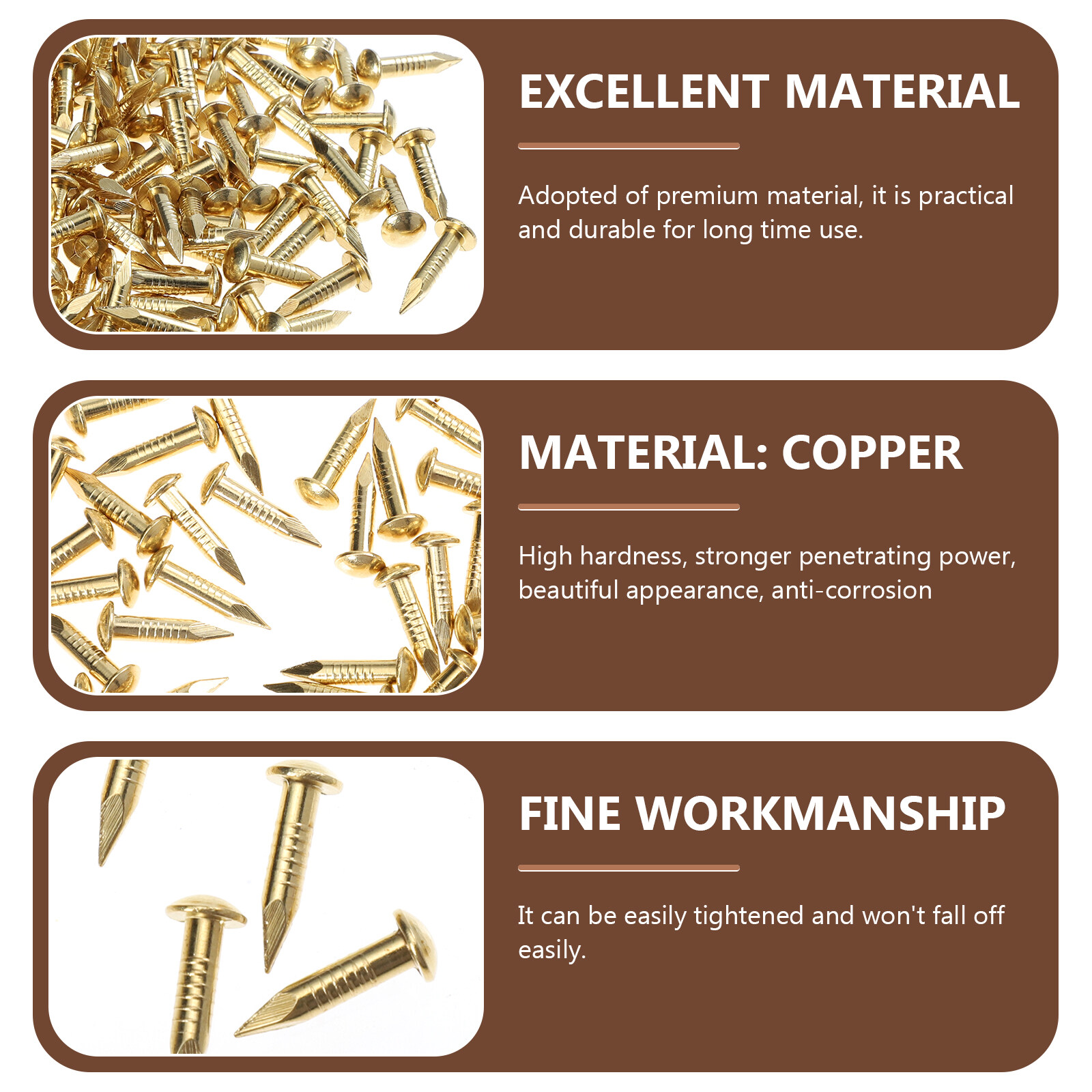 285pcs Copper Nails Round Head Brass Brad Nails Furniture Hinge