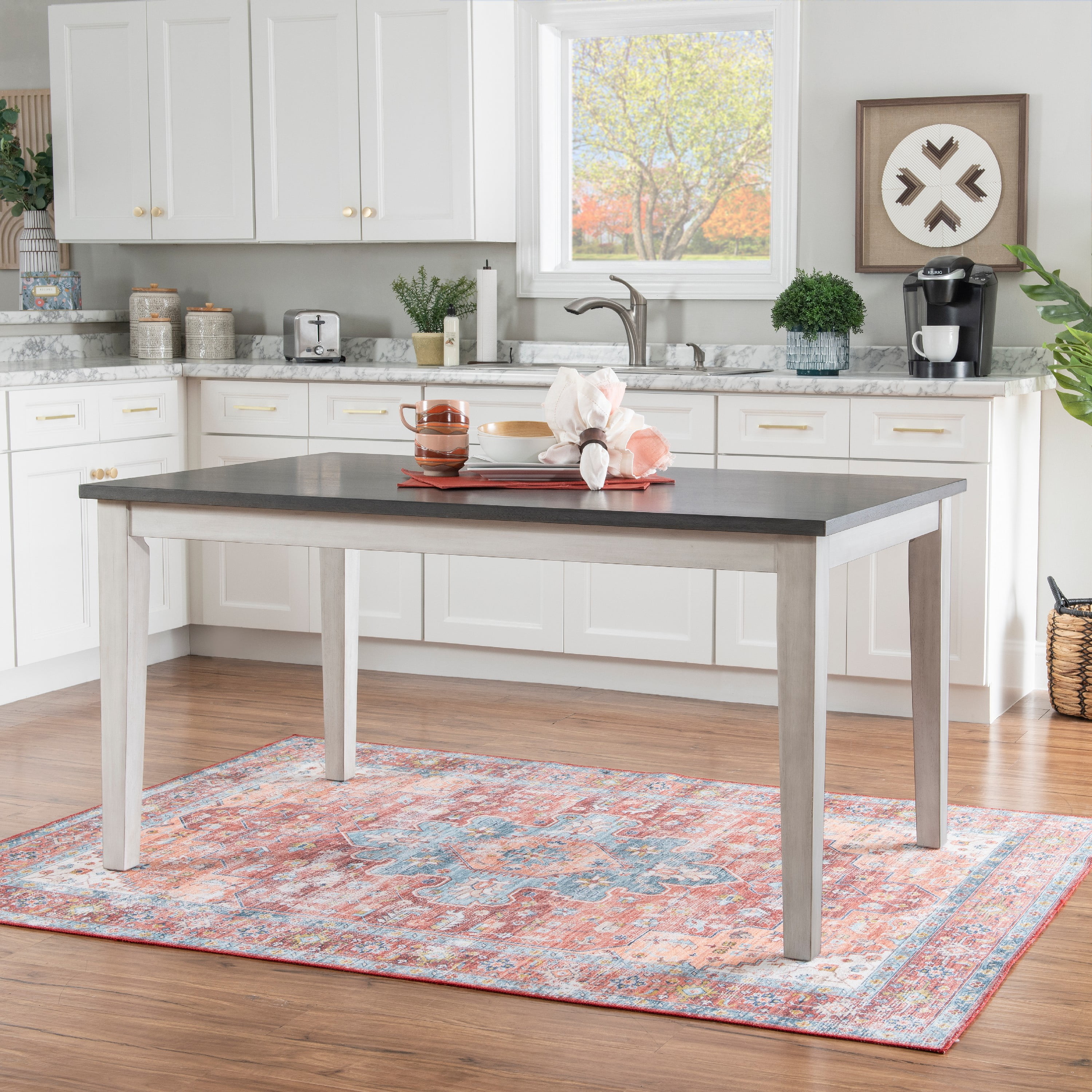 Powell Drew 7-Piece Farmhouse Acacia Dining Table with Chairs, White/Gray