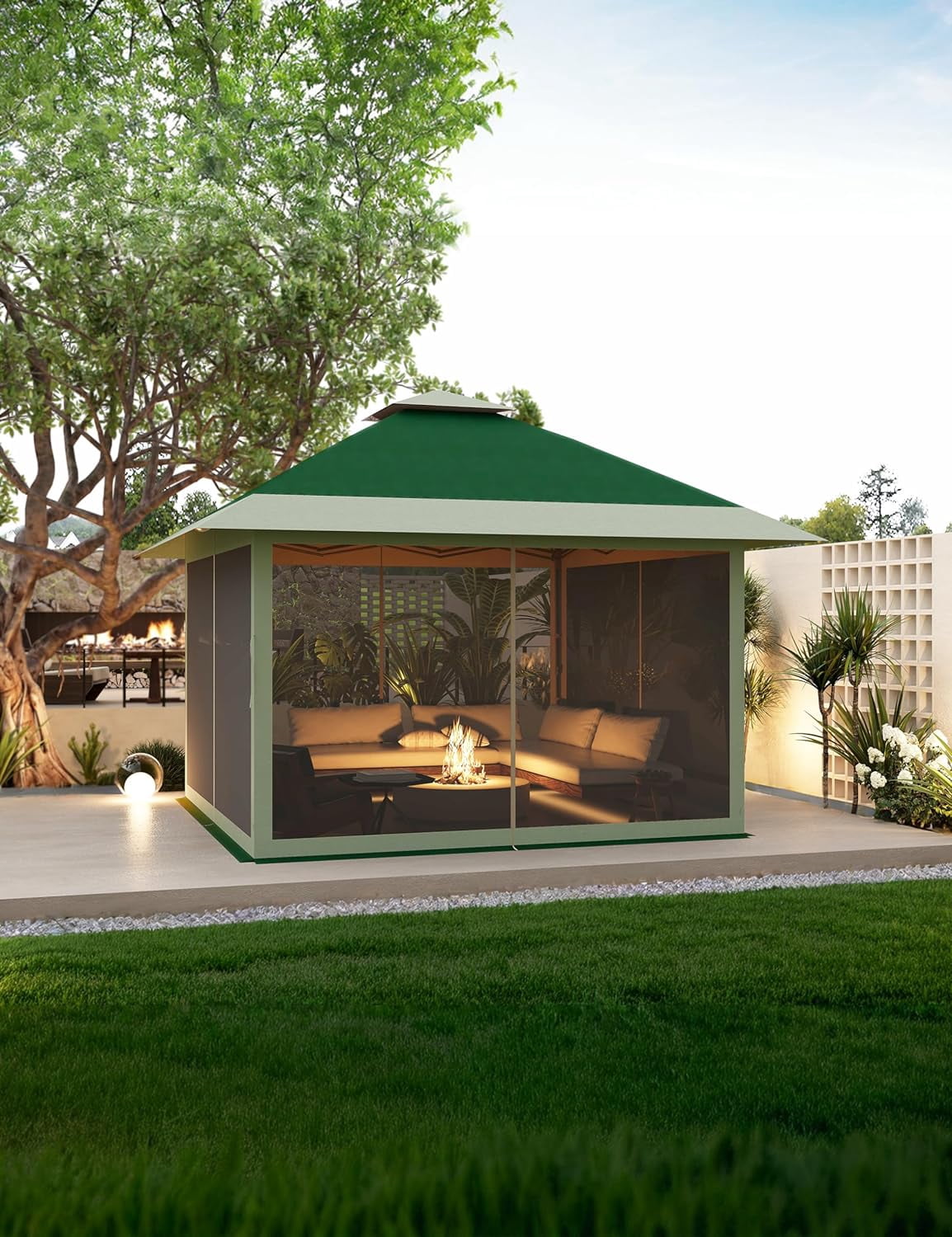 WPOND 13'x13' Pop-Up Patio Gazebo with Netting, Waterproof Canopy and UV Protection, Dark Green/Gray