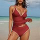 thumbnail image 1 of Traje de baño de bikini de verano para mujer, de color liso, con cojín en el pecho y sin soporte de acero, sin espalda, con tirantes, de nailon., 1 of 6