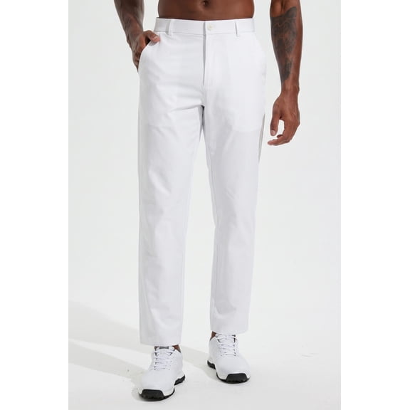 MASKERT Men's Golf Pants-30"Lightweight Stretch Work Dress Office Travel Slacks Business Casual Trousers White