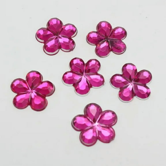 EOEMY 200 Acrylic Flatback Flower Rhinestone Gem 15mm Various Color Diy Embellishments-Hot Pink