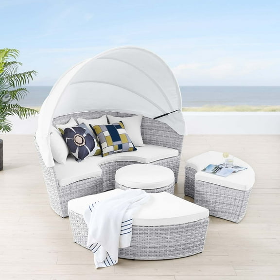Modway Scottsdale Canopy Outdoor Patio Daybed in Light Gray White