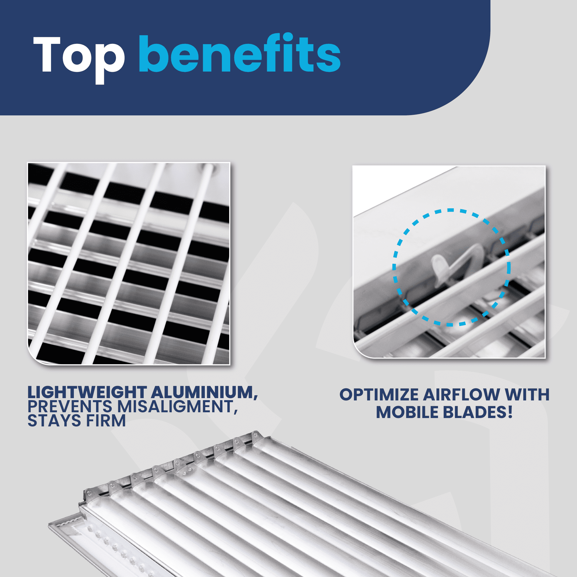 10x4 Vent Cover, Aluminum Supply Wall Vent, Multi-Shutter, High Airflow [11.6" x 5.6" Face]