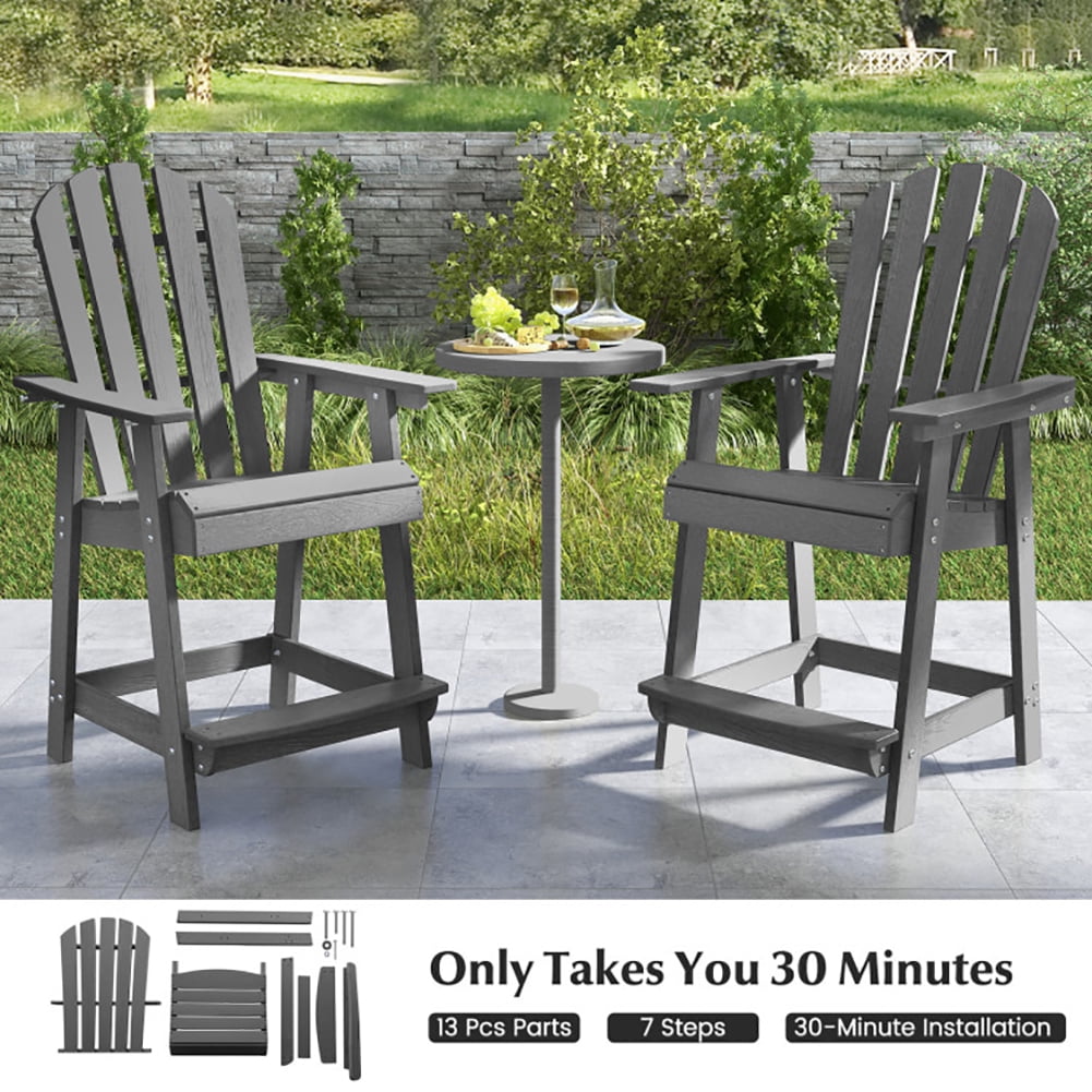 Aimee Lii HDPE Patio Chair with Armrest and Footrest for Indoor Outdoor, Outdoor Patio Furniture, Gray