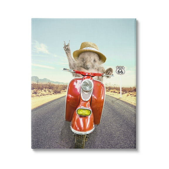 Stupell Industries Animal Riding Red Motor Scooter Route 66 Road Canvas Wall Art, 16 x 20, Design by Tai Prints