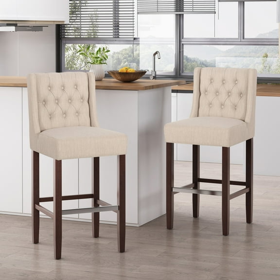 Dining Chairs Modern Minimalist Metal Leg Bar Stool, Beige, 30" Height, High Density Fabric Seat, Commercial Grade Bar Stool,Dining Room Seating