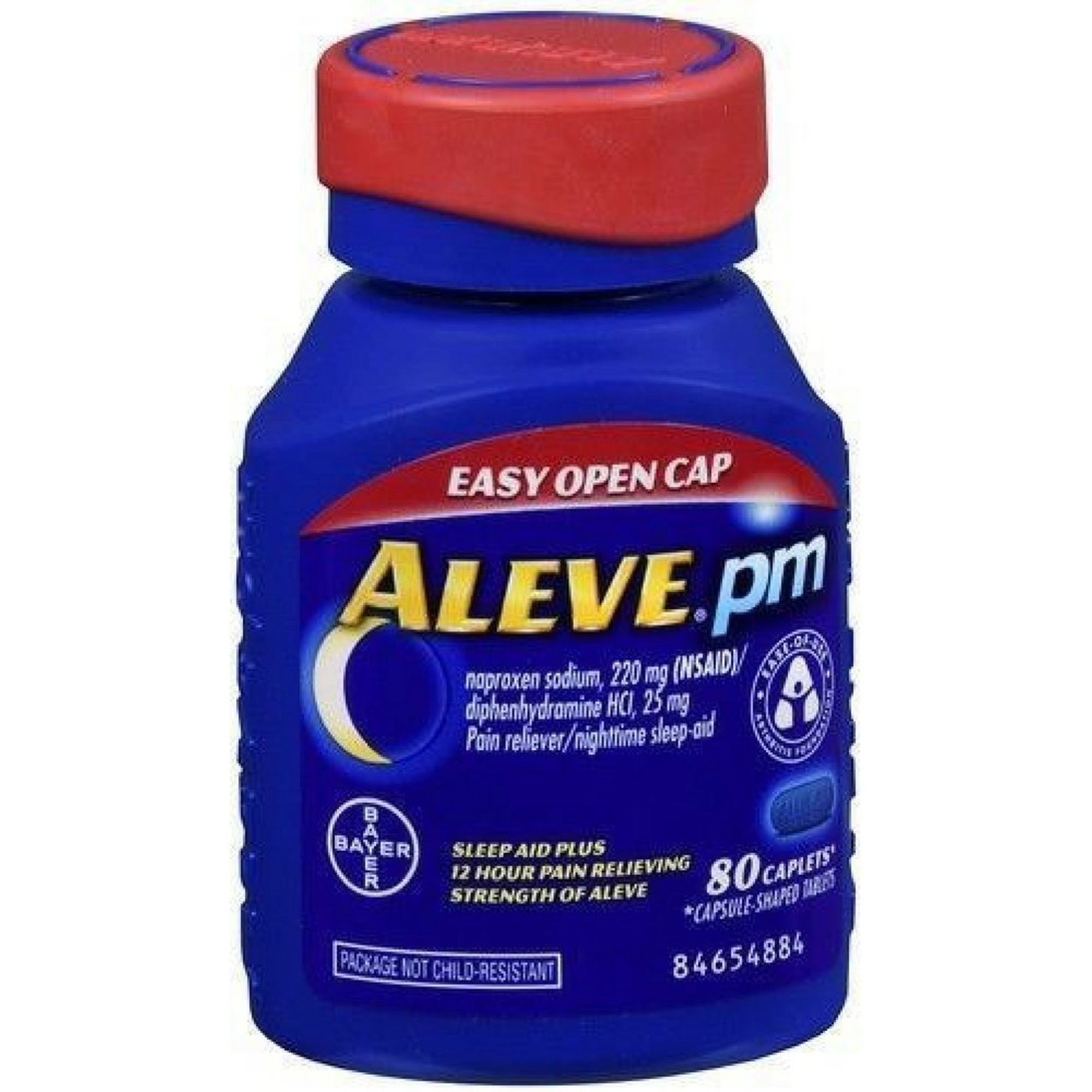 Aleve PM Pain Reliever Nighttime Sleep-Aid, Soft Grip Cap, 80 ct, 2-Pack
