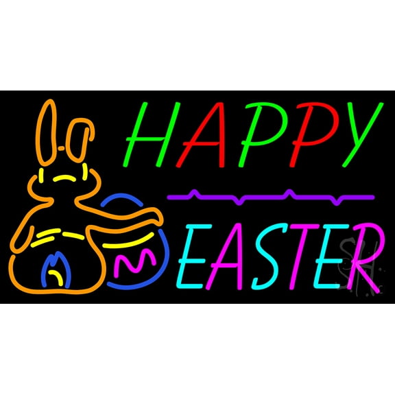 Easter Egg 3 LED Neon Sign 20 x 37 - inches, Clear Edge Cut Acrylic Backing, with Dimmer - Bright and Premium built indoor LED Neon Sign for special occasion decor.