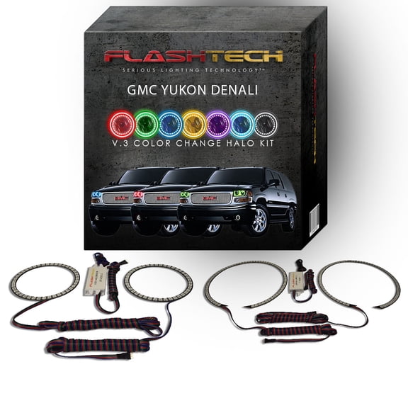 Flashtech RGB Multi Color Changing LED Halo Ring kit for 2001-2006 GMC Yukon Headlights