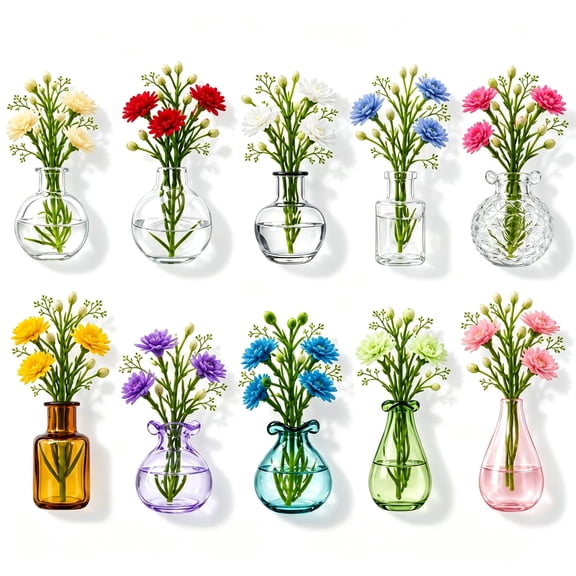 Mini Vase Magnets for Fridge, 10pack Cute Tiny Magnetic Glass Vases Refrigerator Accessories