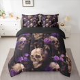 thumbnail image 2 of Feelyou Dreamy Purple Flower Bedding Comforter Set 7pcs, Bohemian Skeleton King Bedding Sets, Couple Valentine's Day Reversible Bed Sheets, Ultra Soft Bedroom Decor, 2 of 8