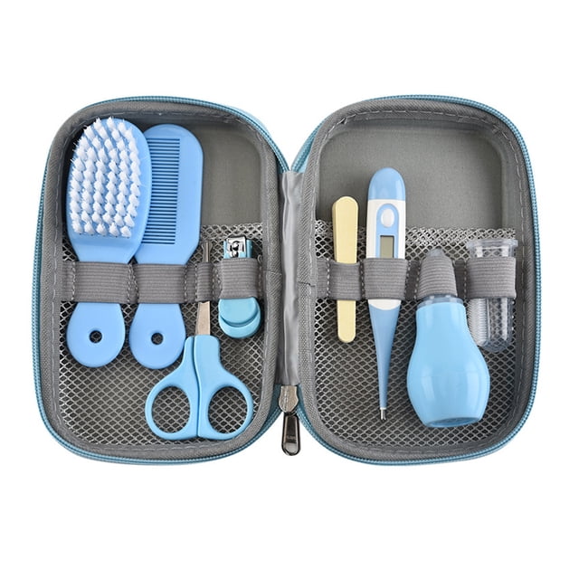 Set de manicura Kit de aseo portátil para bebés Juego de cuidado de seguridad para bebés Cortaúñas Lima de uñas Cepillo Peine Aspirador nasal Tijeras Termómetro electrónico Cepillo de dientes para ded Tomshoo Set de manicura